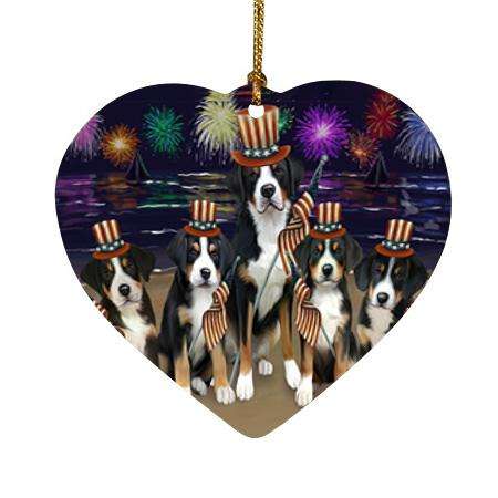 4th of July Independence Day Firework Greater Swiss Mountain Dogs Heart Christmas Ornament HPOR52438