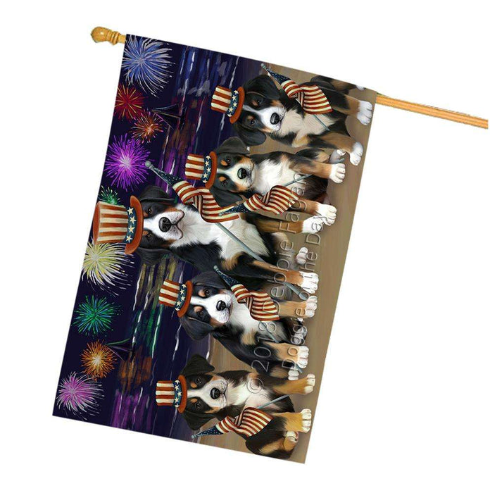 4th of July Independence Day Firework Greater Swiss Mountain Dogs House Flag FLG52181