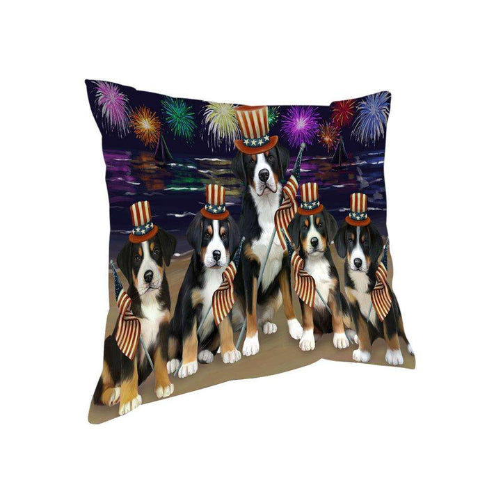 4th of July Independence Day Firework Greater Swiss Mountain Dogs Pillow PIL64556