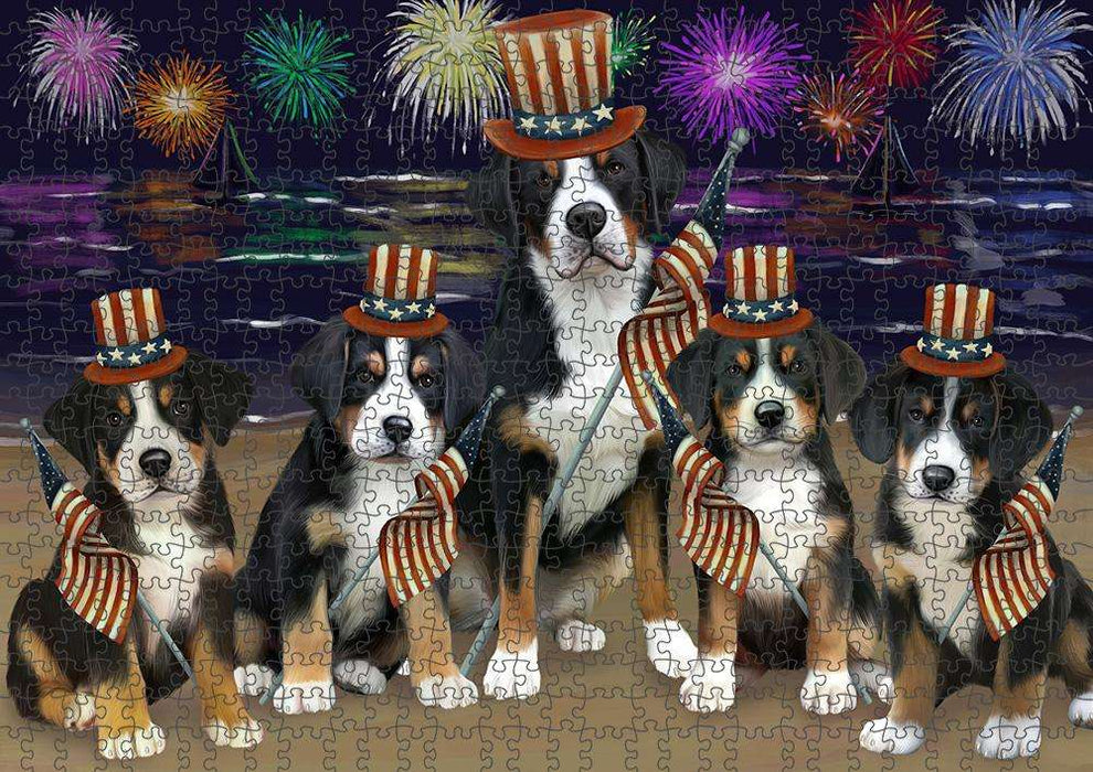 4th of July Independence Day Firework Greater Swiss Mountain Dogs Puzzle with Photo Tin PUZL61245