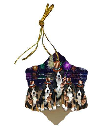 4th of July Independence Day Firework Greater Swiss Mountain Dogs Star Porcelain Ornament SPOR52039