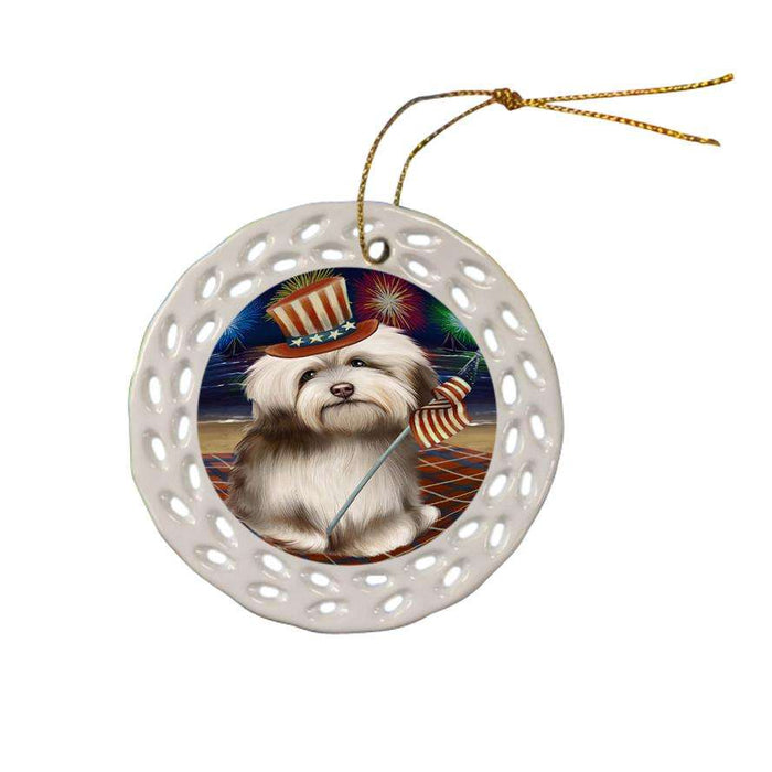 4th of July Independence Day Firework Havanese Dog Ceramic Doily Ornament DPOR48918