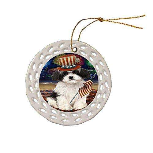 4th of July Independence Day Firework Havanese Dog Ceramic Doily Ornament DPOR48920