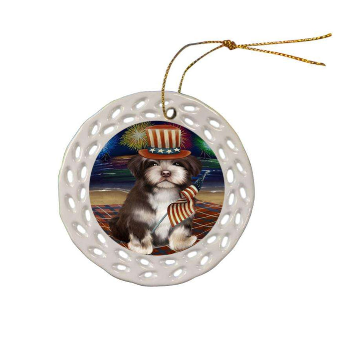 4th of July Independence Day Firework Havanese Dog Ceramic Doily Ornament DPOR48922