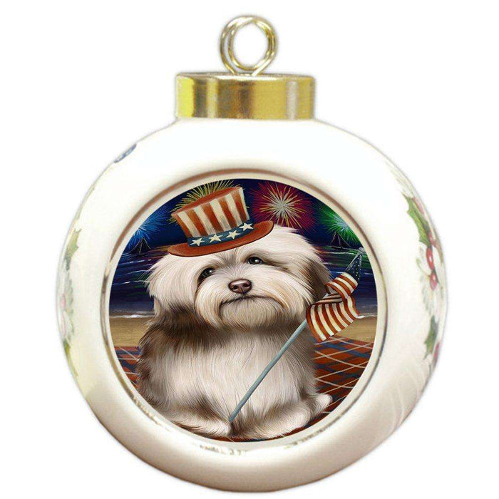 4th of July Independence Day Firework Havanese Dog Round Ball Christmas Ornament RBPOR48918