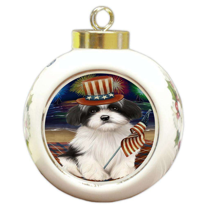 4th of July Independence Day Firework Havanese Dog Round Ball Christmas Ornament RBPOR48920