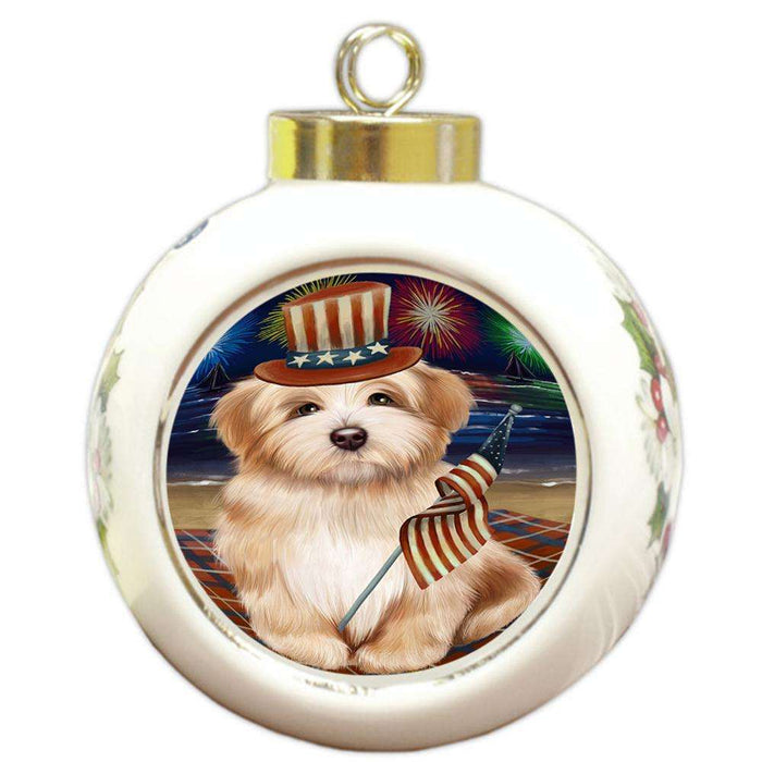 4th of July Independence Day Firework Havanese Dog Round Ball Christmas Ornament RBPOR48921