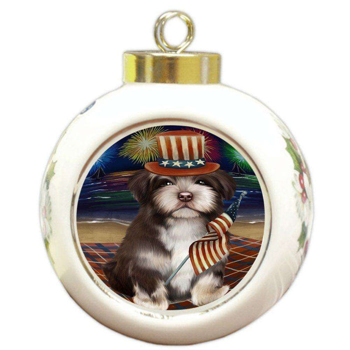 4th of July Independence Day Firework Havanese Dog Round Ball Christmas Ornament RBPOR48922