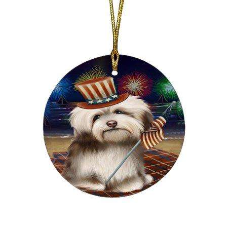 4th of July Independence Day Firework Havanese Dog Round Christmas Ornament RFPOR48909