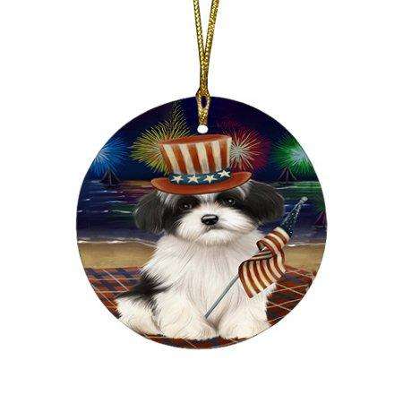 4th of July Independence Day Firework Havanese Dog Round Christmas Ornament RFPOR48911
