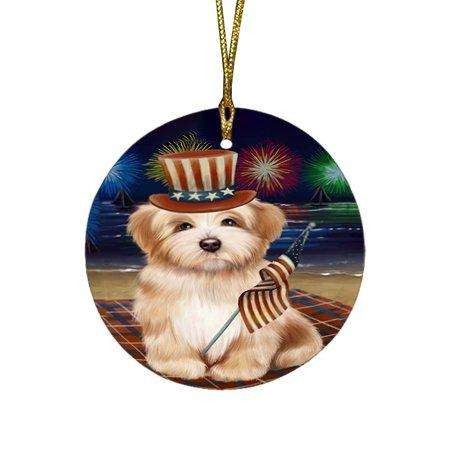 4th of July Independence Day Firework Havanese Dog Round Christmas Ornament RFPOR48912