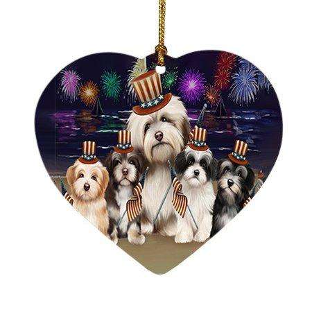 4th of July Independence Day Firework Havanese Dogs Heart Christmas Ornament HPOR48919