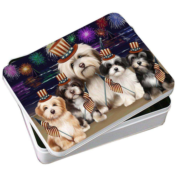 4th of July Independence Day Firework Havanese Dogs Photo Storage Tin PITN48919