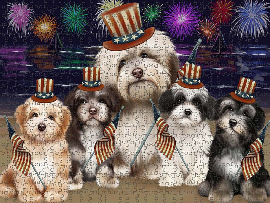 4th of July Independence Day Firework Havanese Dogs Puzzle with Photo Tin PUZL50940