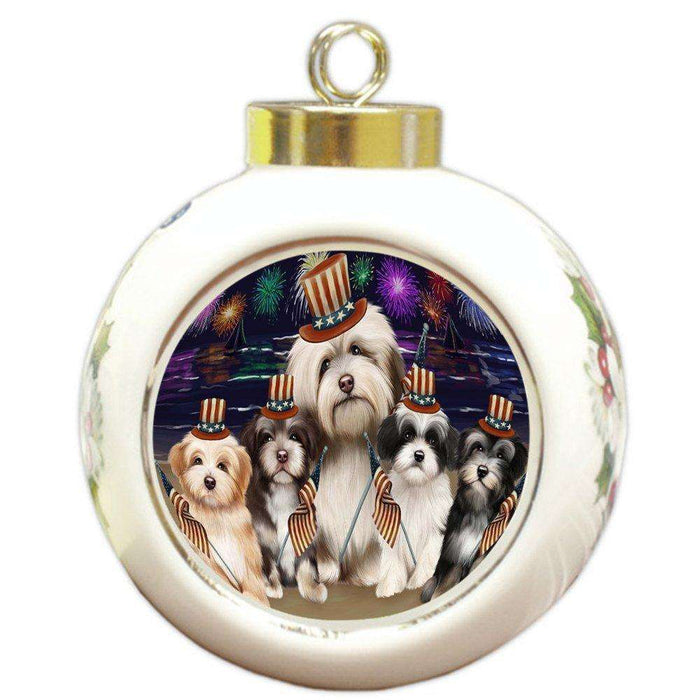 4th of July Independence Day Firework Havanese Dogs Round Ball Christmas Ornament RBPOR48919