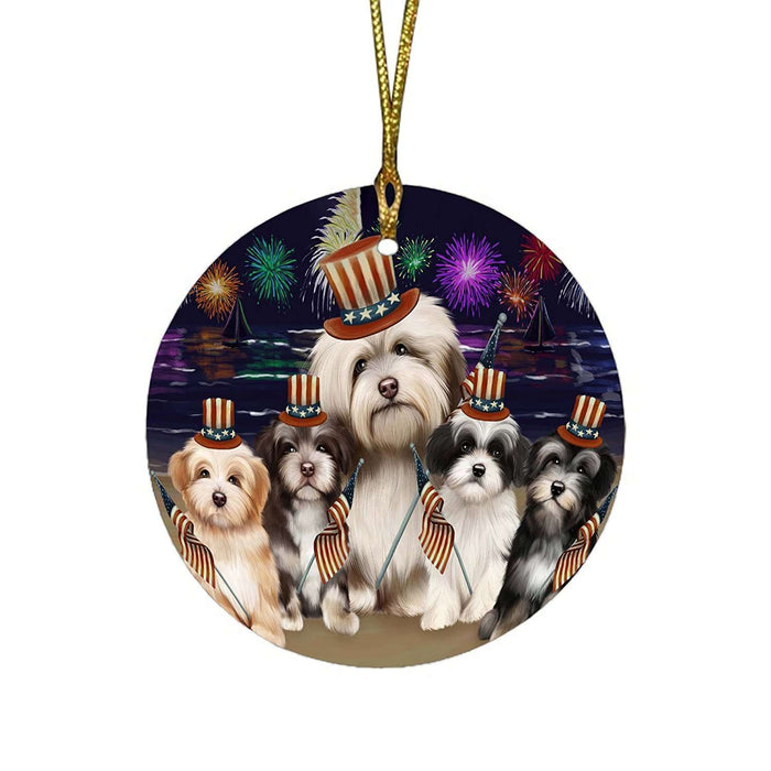 4th of July Independence Day Firework Havanese Dogs Round Christmas Ornament RFPOR48910