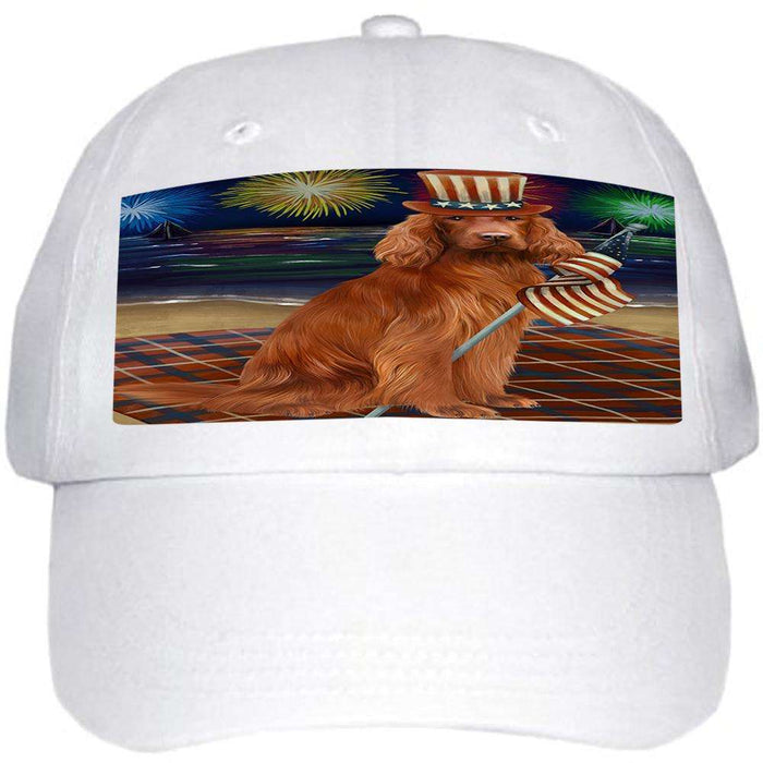 4th of July Independence Day Firework Irish Setter Dog Ball Hat Cap HAT60039