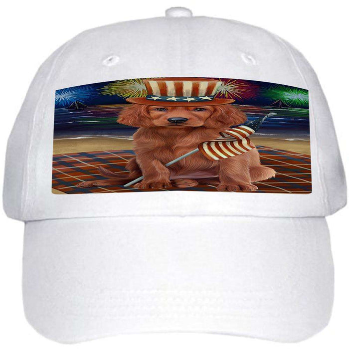 4th of July Independence Day Firework Irish Setter Dog Ball Hat Cap HAT60045