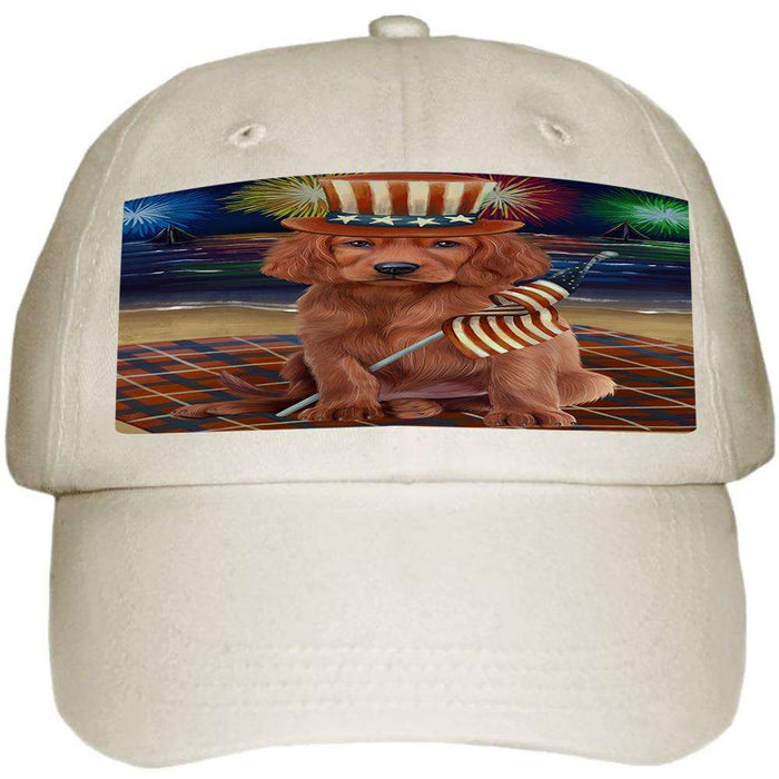 4th of July Independence Day Firework Irish Setter Dog Ball Hat Cap HAT60045