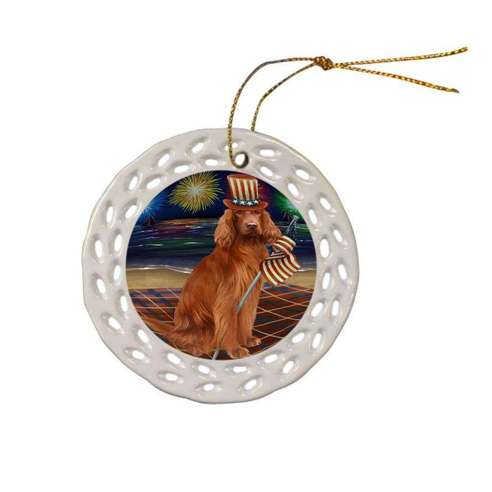 4th of July Independence Day Firework Irish Setter Dog Ceramic Doily Ornament DPOR52050