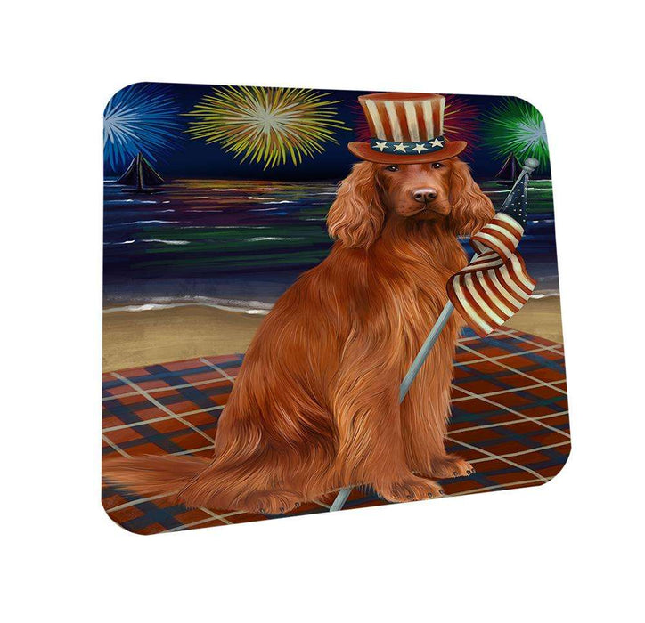 4th of July Independence Day Firework Irish Setter Dog Coasters Set of 4 CST52009