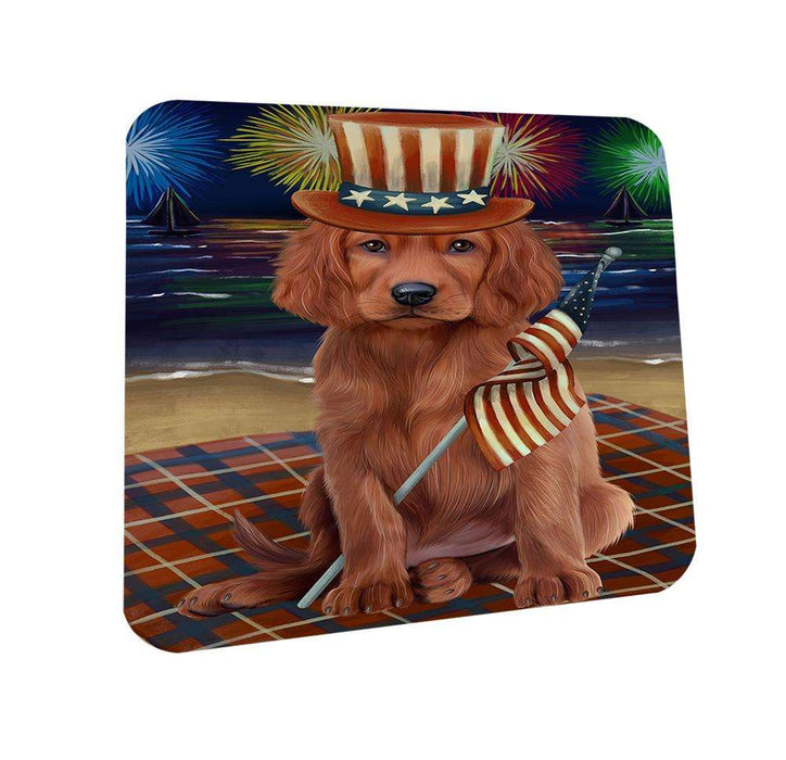 4th of July Independence Day Firework Irish Setter Dog Coasters Set of 4 CST52011