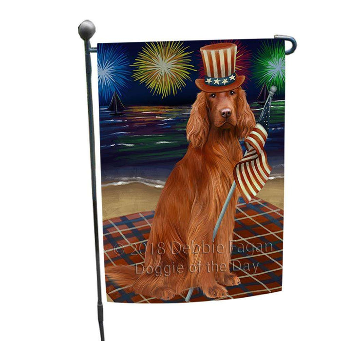 4th of July Independence Day Firework Irish Setter Dog Garden Flag GFLG52047