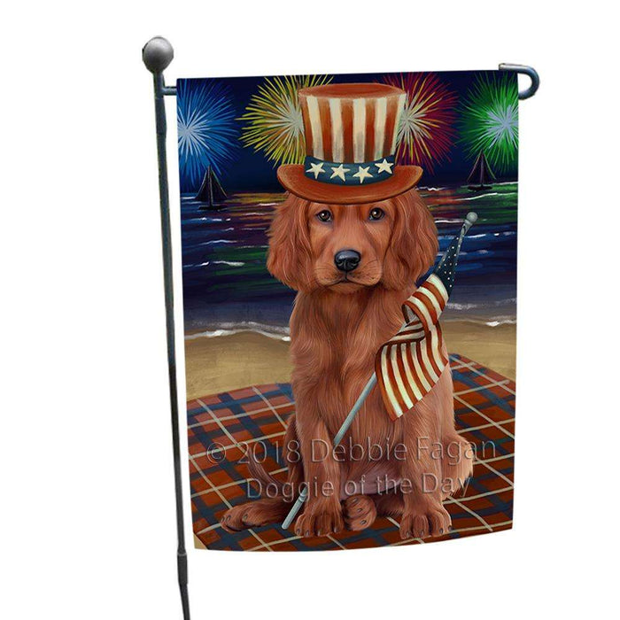4th of July Independence Day Firework Irish Setter Dog Garden Flag GFLG52049