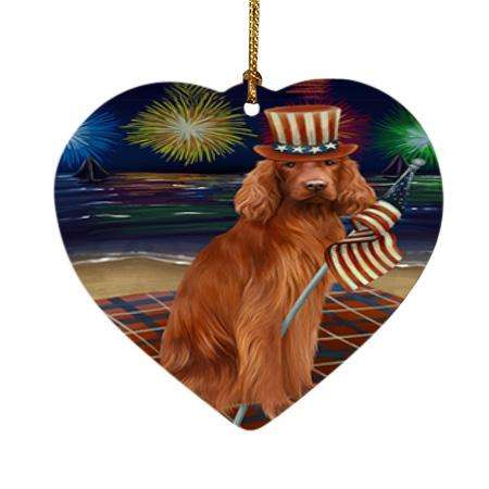 4th of July Independence Day Firework Irish Setter Dog Heart Christmas Ornament HPOR52050
