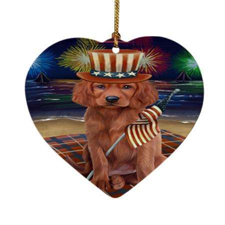 4th of July Independence Day Firework Irish Setter Dog Heart Christmas Ornament HPOR52052
