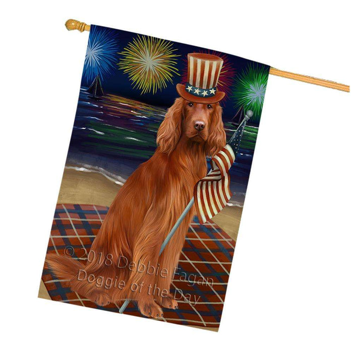 4th of July Independence Day Firework Irish Setter Dog House Flag FLG52183