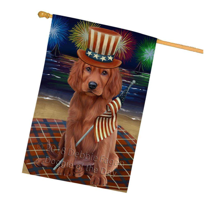 4th of July Independence Day Firework Irish Setter Dog House Flag FLG52185
