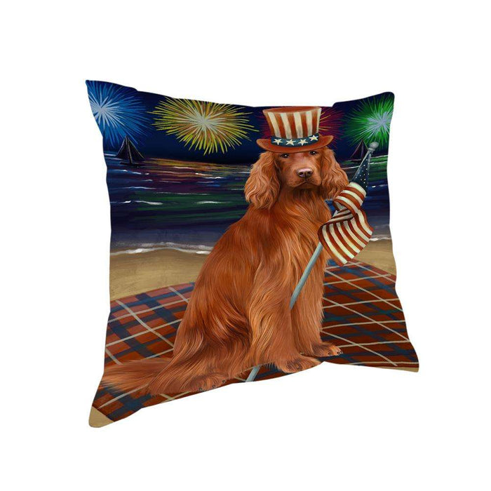 4th of July Independence Day Firework Irish Setter Dog Pillow PIL64564