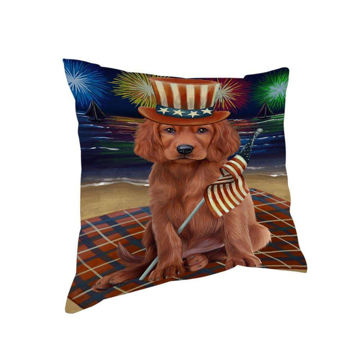 4th of July Independence Day Firework Irish Setter Dog Pillow PIL64572