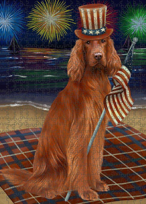 4th of July Independence Day Firework Irish Setter Dog Puzzle with Photo Tin PUZL61251
