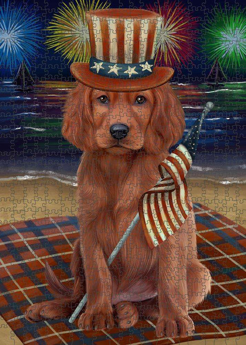 4th of July Independence Day Firework Irish Setter Dog Puzzle with Photo Tin PUZL61257