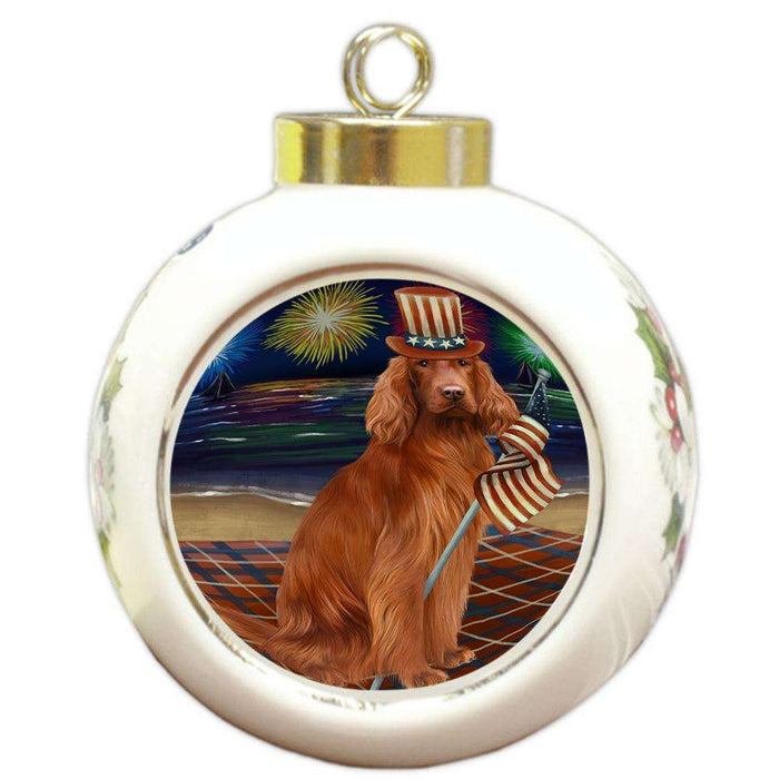 4th of July Independence Day Firework Irish Setter Dog Round Ball Christmas Ornament RBPOR52050