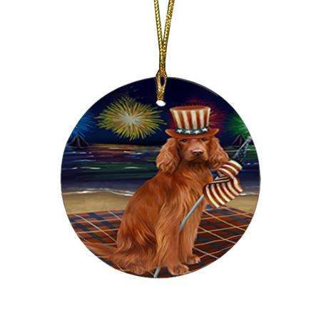 4th of July Independence Day Firework Irish Setter Dog Round Flat Christmas Ornament RFPOR52041