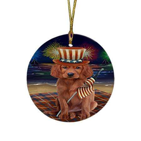 4th of July Independence Day Firework Irish Setter Dog Round Flat Christmas Ornament RFPOR52043