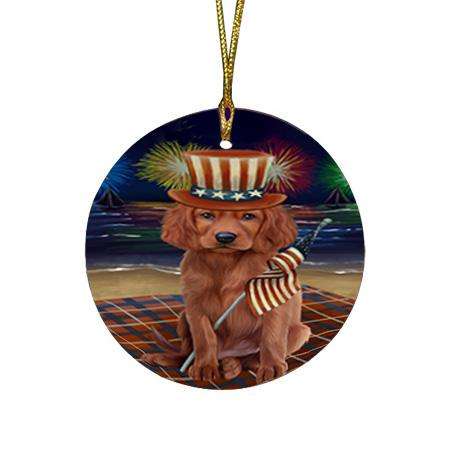 4th of July Independence Day Firework Irish Setter Dog Round Flat Christmas Ornament RFPOR52433