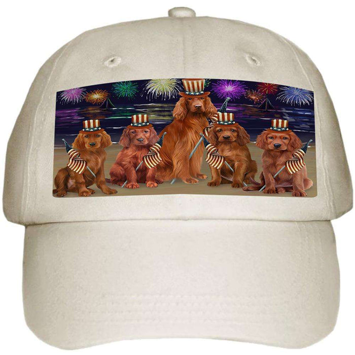 4th of July Independence Day Firework Irish Setters Dog Ball Hat Cap HAT60042