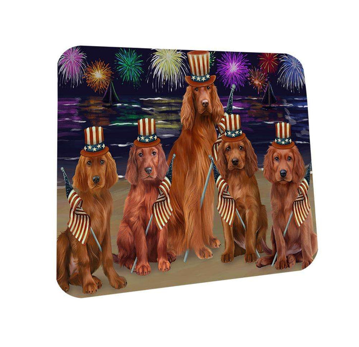 4th of July Independence Day Firework Irish Setters Dog Coasters Set of 4 CST52400