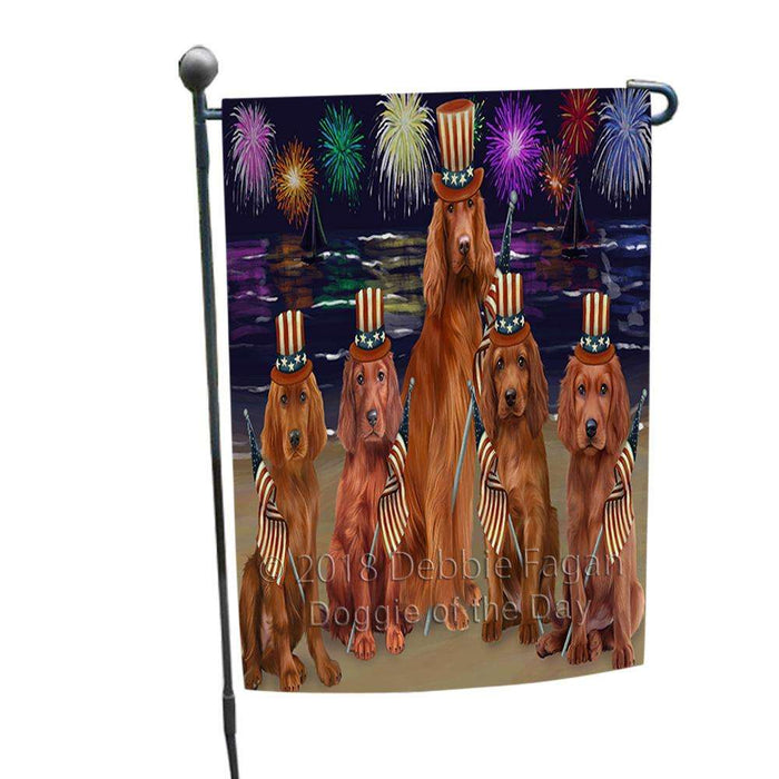 4th of July Independence Day Firework Irish Setters Dog Garden Flag GFLG52048