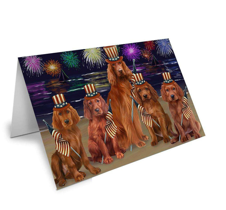 4th of July Independence Day Firework Irish Setters Dog Handmade Artwork Assorted Pets Greeting Cards and Note Cards with Envelopes for All Occasions and Holiday Seasons GCD61352