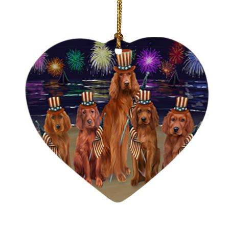4th of July Independence Day Firework Irish Setters Dog Heart Christmas Ornament HPOR52051