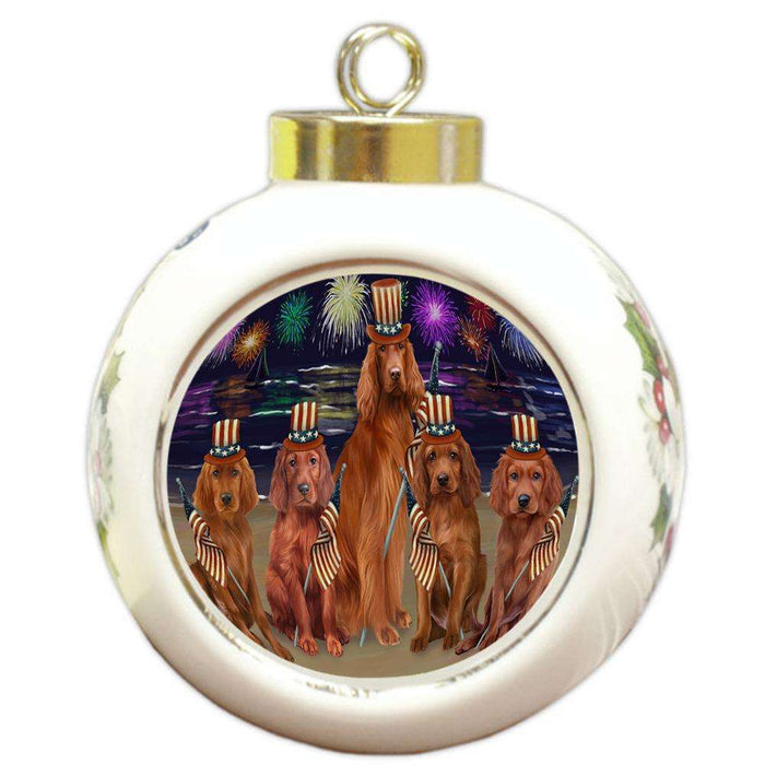 4th of July Independence Day Firework Irish Setters Dog Round Ball Christmas Ornament RBPOR52051
