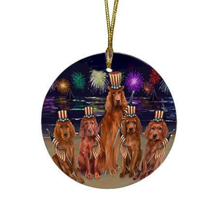 4th of July Independence Day Firework Irish Setters Dog Round Flat Christmas Ornament RFPOR52042