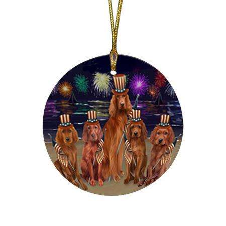 4th of July Independence Day Firework Irish Setters Dog Round Flat Christmas Ornament RFPOR52432