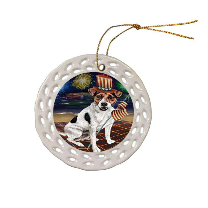 4th of July Independence Day Firework Jack Russell Terrier Dog Ceramic Doily Ornament DPOR48923