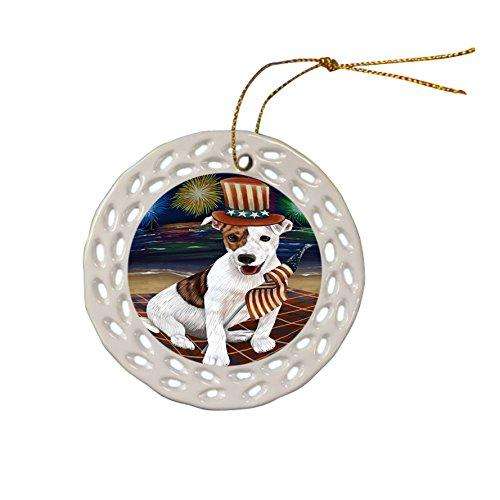 4th of July Independence Day Firework Jack Russell Terrier Dog Ceramic Doily Ornament DPOR48925